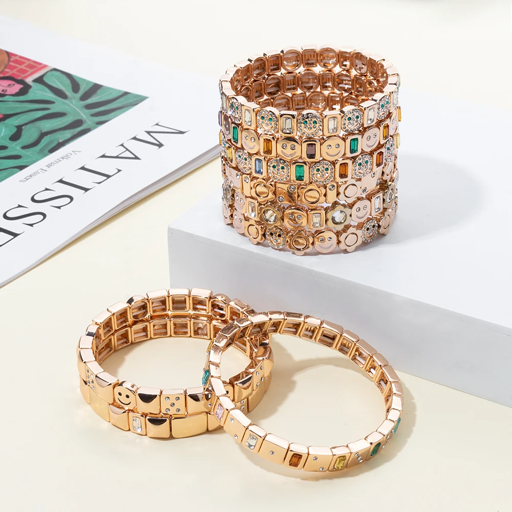 2023 Summer New Design Gold Color Braceets For Women Flower Charms Beaded Bangle Gift Boho Hand Happy Jewelry