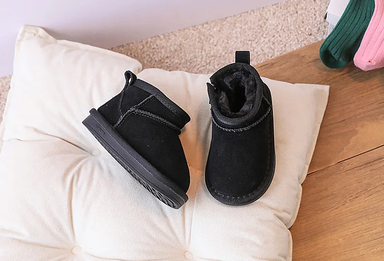 2025 New Winter Baby Snow Boots Leather Warm Plush Little Boys Shoes Non-slip Fashion Toddler Girls Boots