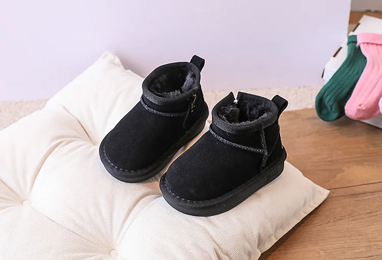 2025 New Winter Baby Snow Boots Leather Warm Plush Little Boys Shoes Non-slip Fashion Toddler Girls Boots