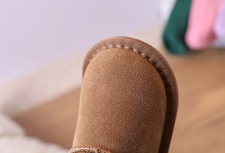 2025 New Winter Baby Snow Boots Leather Warm Plush Little Boys Shoes Non-slip Fashion Toddler Girls Boots