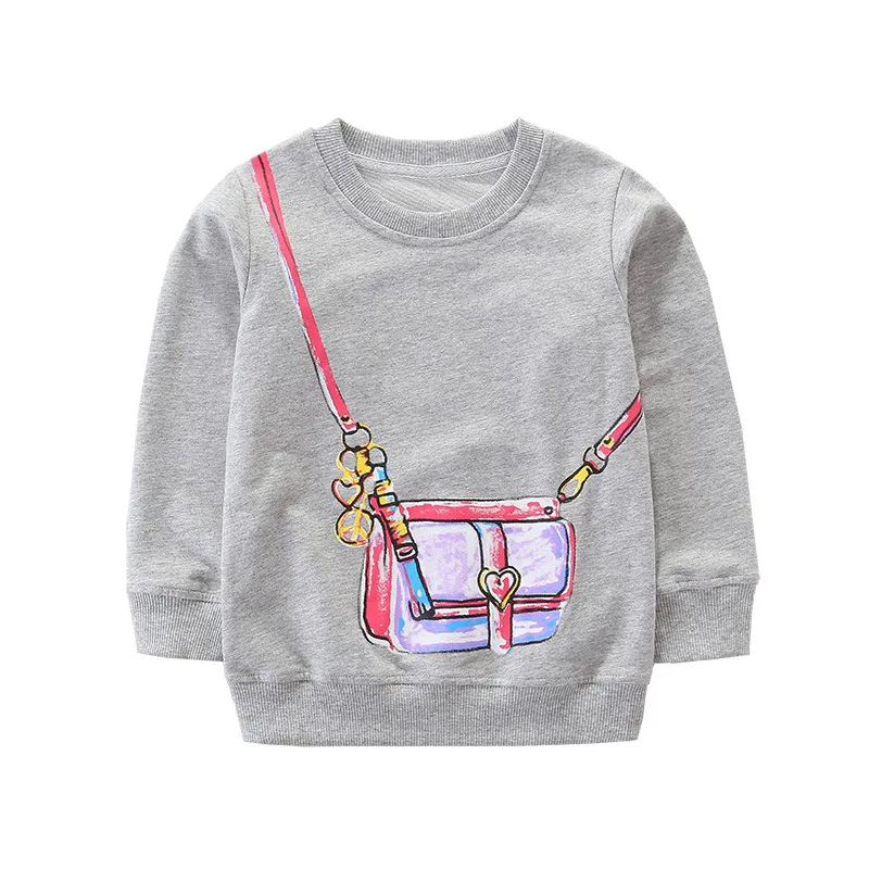 Little maven Kids Clothes Cartoon Bag Design Sweatshirt Cotton Spring and Autumn Tops Grey Shirt for Baby Girls