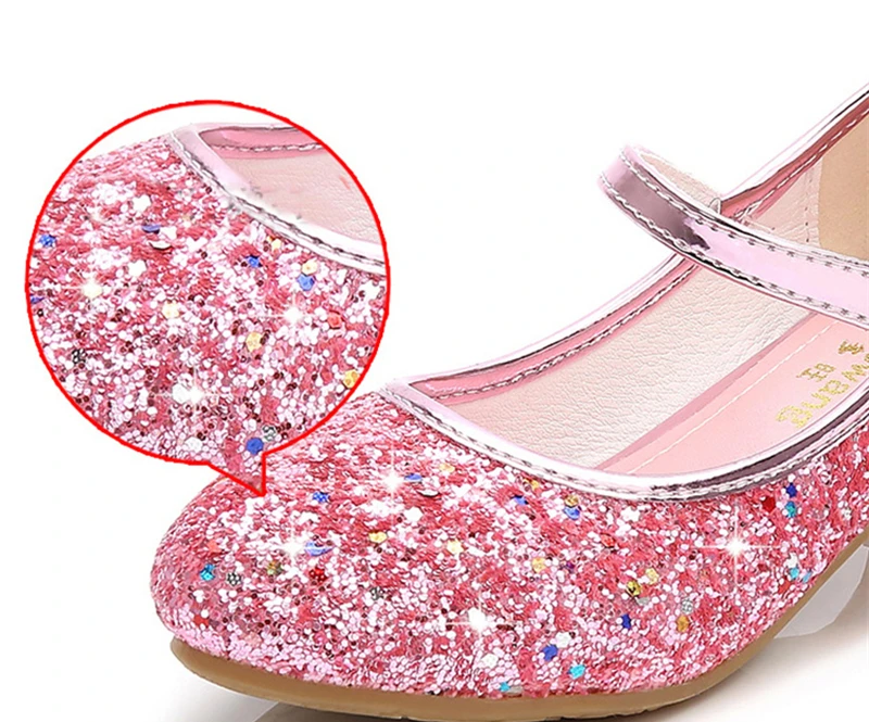 Princess Butterfly Leather Shoes Kids Diamond Bowknot High Heel Children Girl Dance Glitter Shoes Fashion Girls Party Dance Shoe