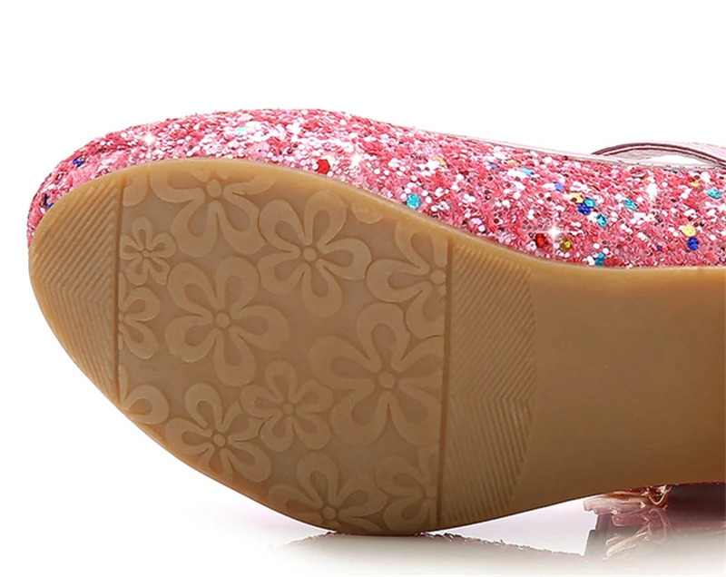 Princess Butterfly Leather Shoes Kids Diamond Bowknot High Heel Children Girl Dance Glitter Shoes Fashion Girls Party Dance Shoe