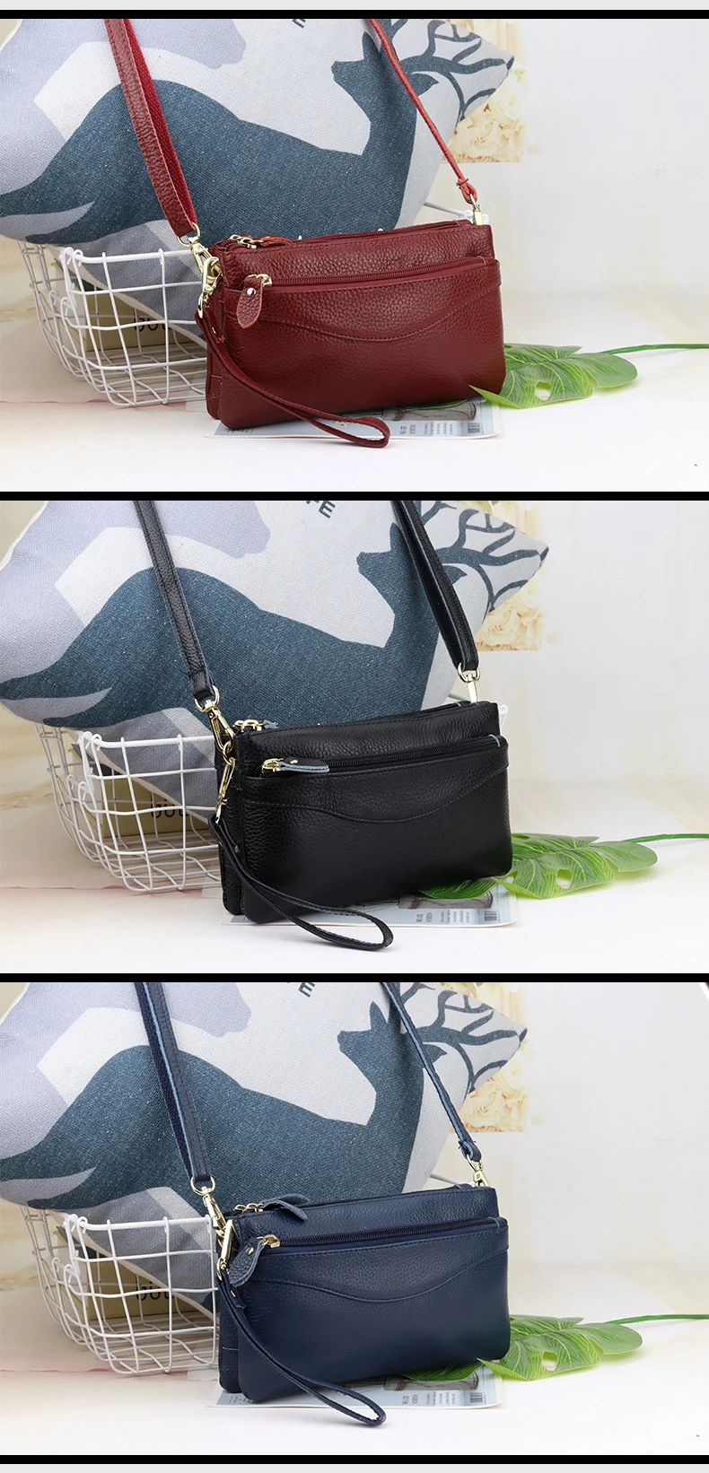 Genuine Leather Women Crossbody Bag Small Shoulder Handbag Casual Wristlet Clutch Purse Large Capacity Messenger Bags for Women