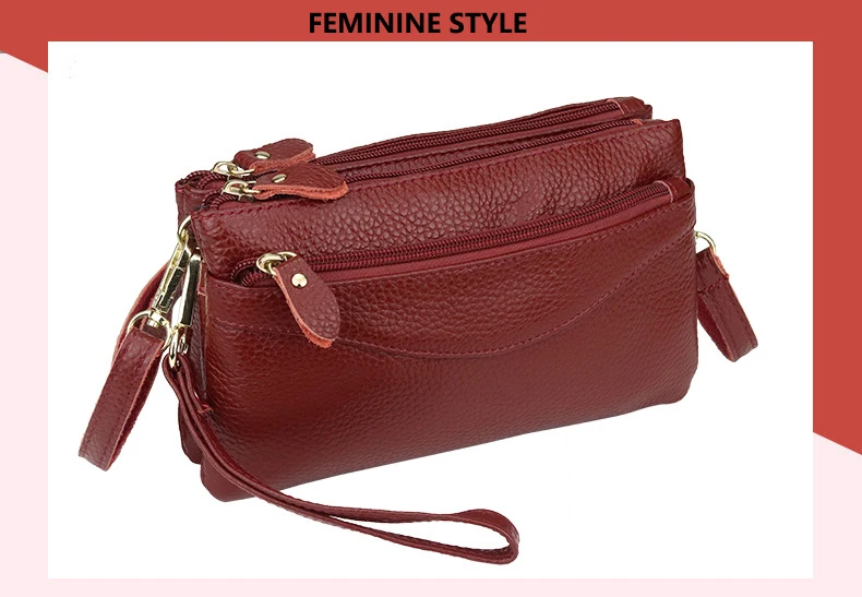 Genuine Leather Women Crossbody Bag Small Shoulder Handbag Casual Wristlet Clutch Purse Large Capacity Messenger Bags for Women