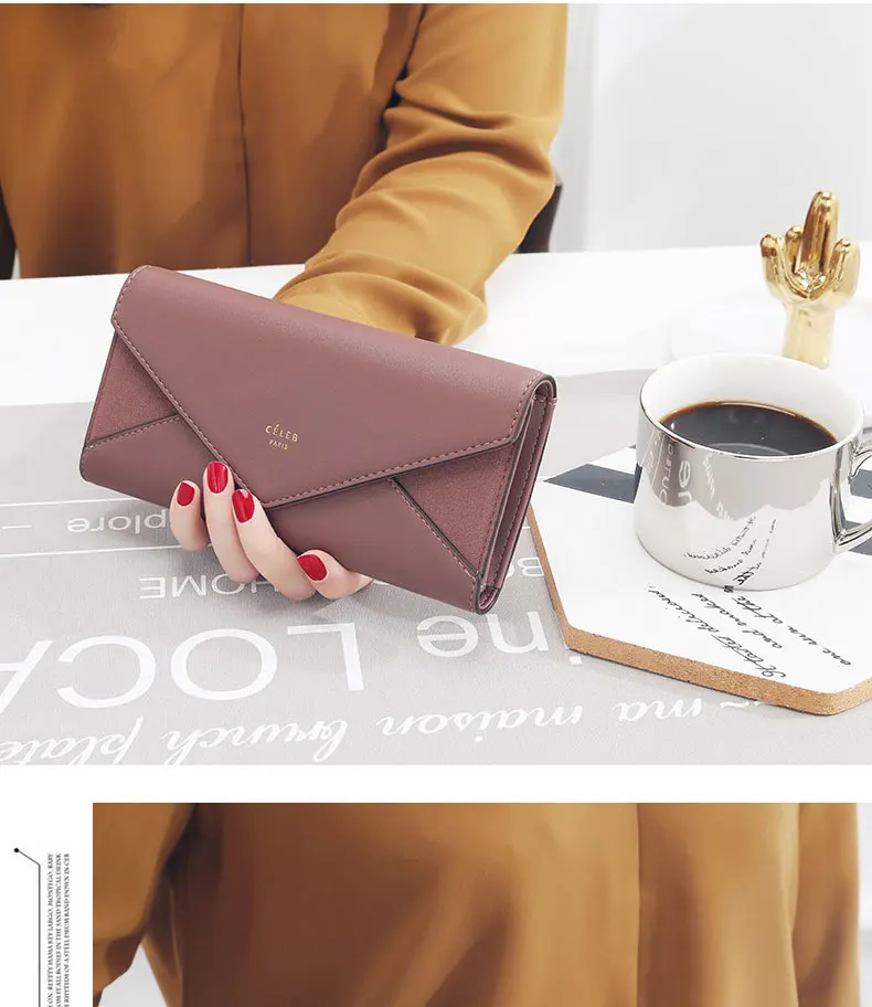 aliwood Brand 3 Fold Women's Wallet Designer Envelope Clutch For Women Hasp Money Clip Leather Female Long Wallet Phone Pocket