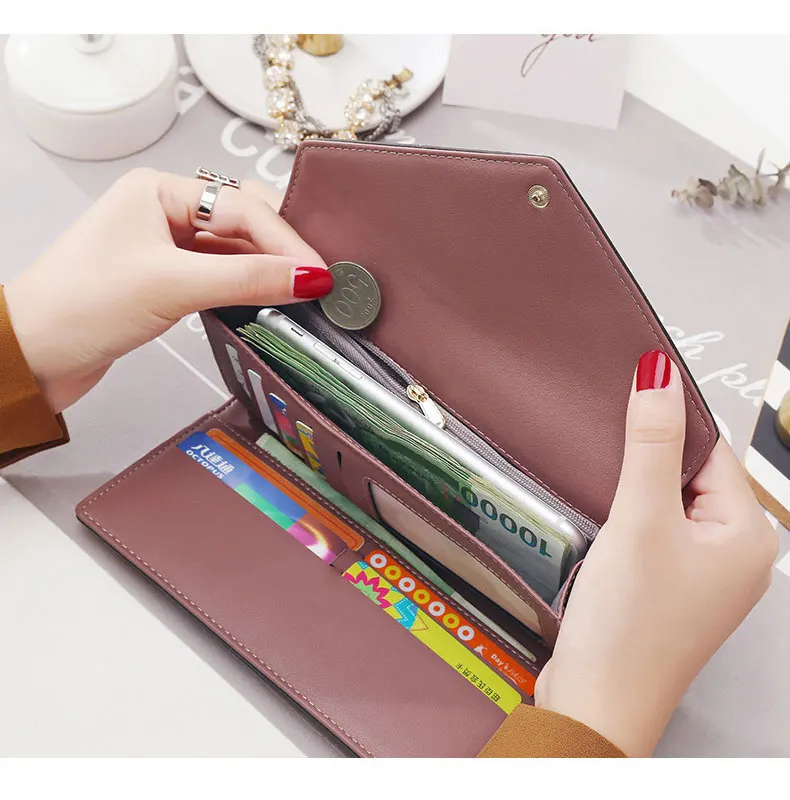 aliwood Brand 3 Fold Women's Wallet Designer Envelope Clutch For Women Hasp Money Clip Leather Female Long Wallet Phone Pocket