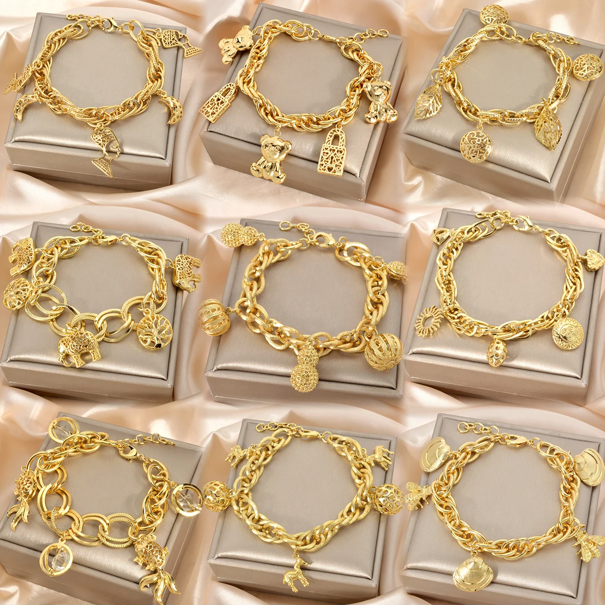 Diana Baby Link Chain Copper Gold Color Bear and Lock Bracelets for Women Wholesale Retail Fashion Jewelry Party Wedding Gift