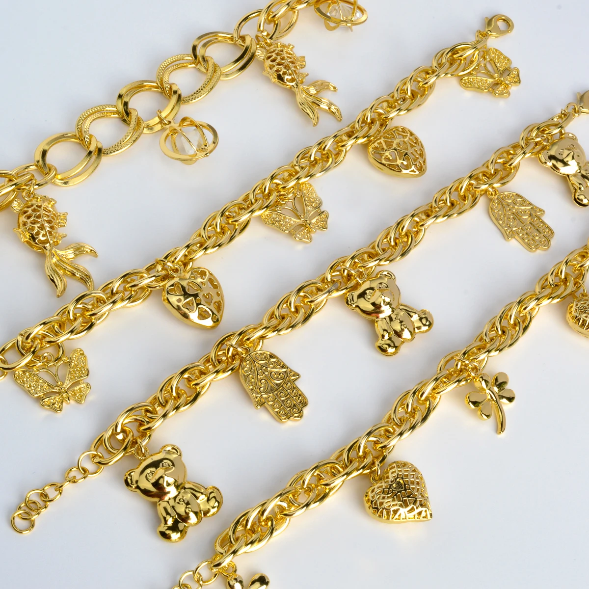 Diana Baby Link Chain Copper Gold Color Bear and Lock Bracelets for Women Wholesale Retail Fashion Jewelry Party Wedding Gift