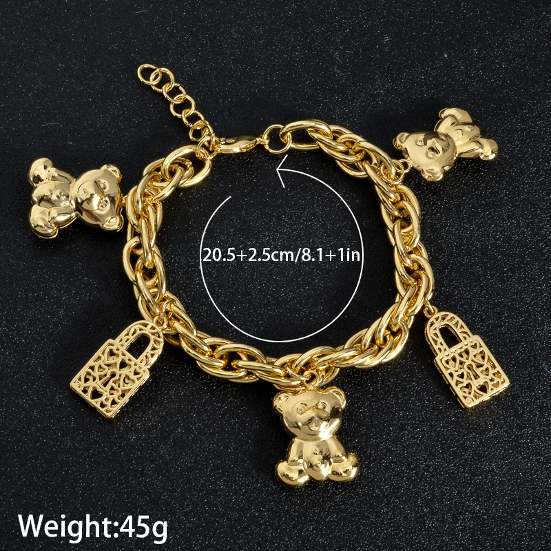 Diana Baby Link Chain Copper Gold Color Bear and Lock Bracelets for Women Wholesale Retail Fashion Jewelry Party Wedding Gift