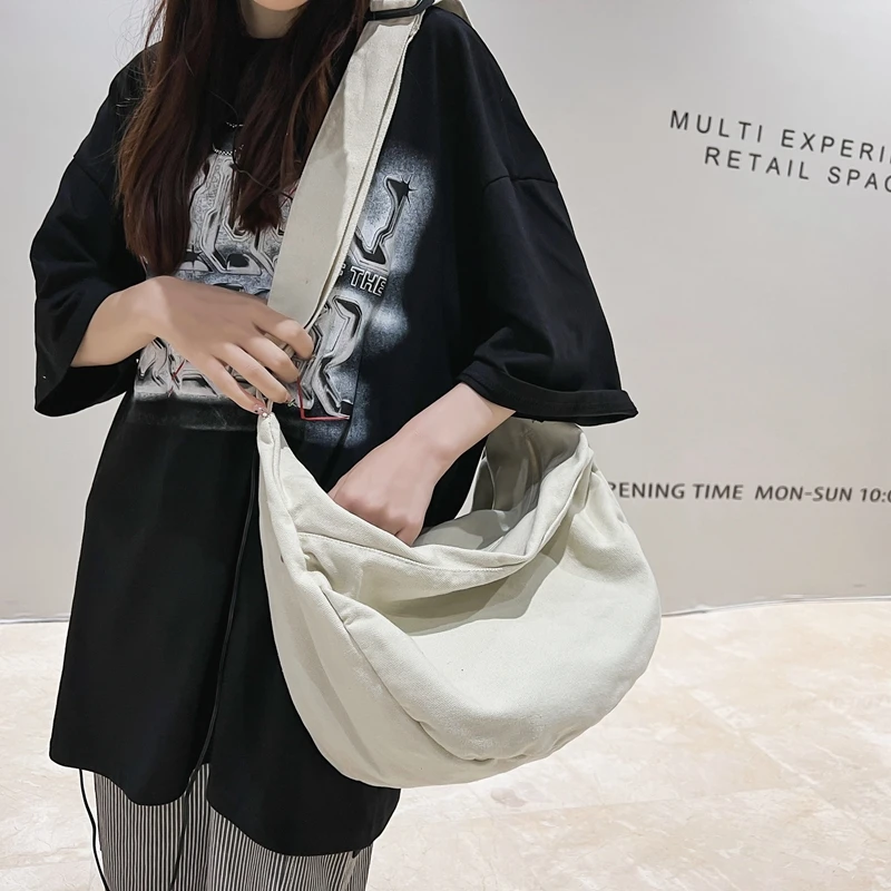 Solid Color Canvas Female Crossbody Bags For Women Large Capacity Shopping Messenger Bag Student Shoulder Bag Unisex School Bag