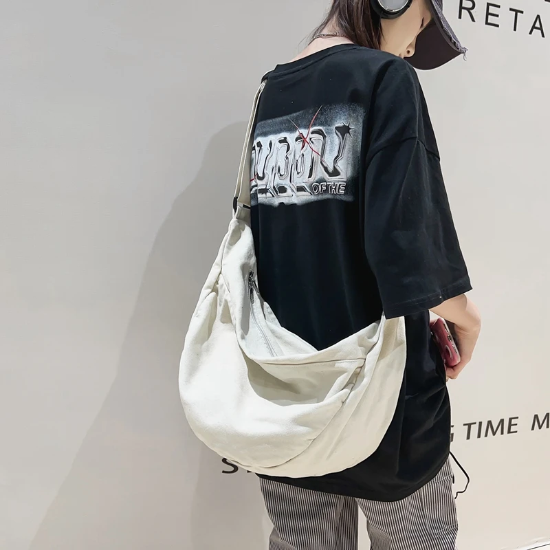 Solid Color Canvas Female Crossbody Bags For Women Large Capacity Shopping Messenger Bag Student Shoulder Bag Unisex School Bag