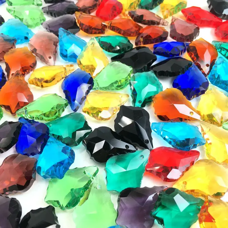 Wholesale 10PCS Multi Color Double Sided Crystal Glass Maple Leaf Loose Spacer Beads DIY Earrings Necklace Pendant Jewelry Gifts