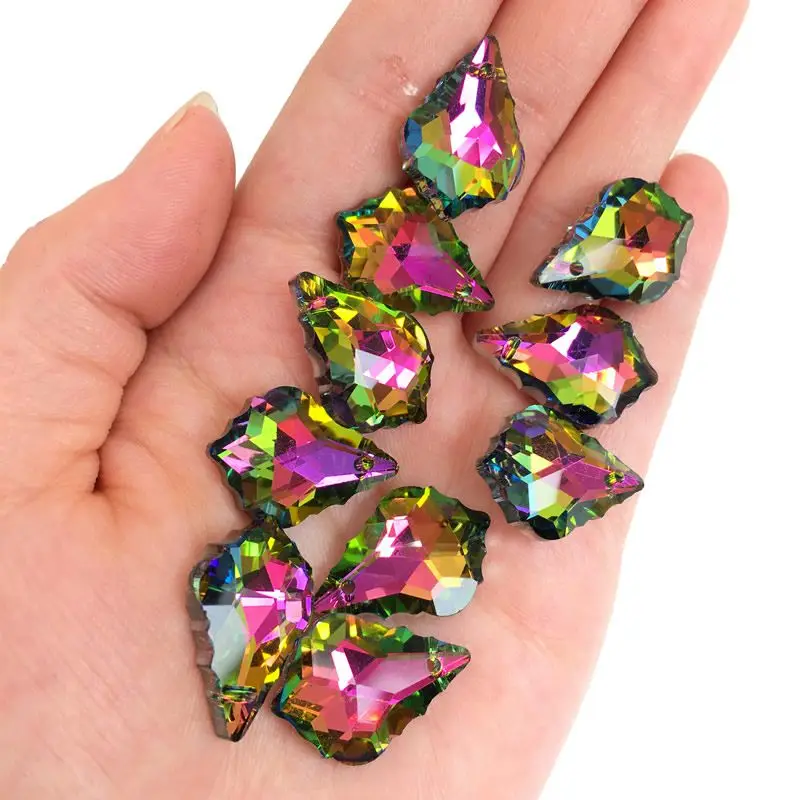 Wholesale 10PCS Multi Color Double Sided Crystal Glass Maple Leaf Loose Spacer Beads DIY Earrings Necklace Pendant Jewelry Gifts