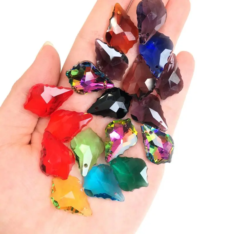 Wholesale 10PCS Multi Color Double Sided Crystal Glass Maple Leaf Loose Spacer Beads DIY Earrings Necklace Pendant Jewelry Gifts