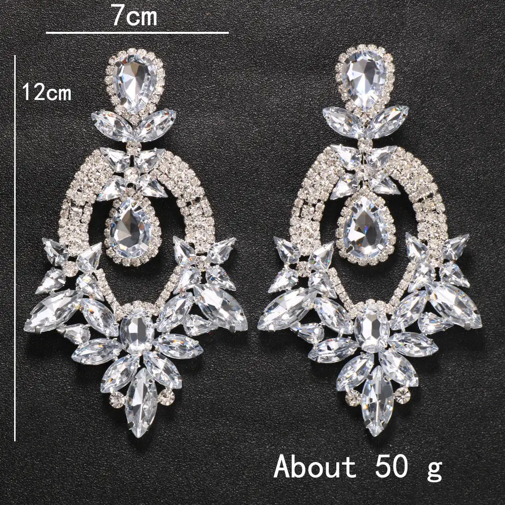 Exaggerated Yellow Rhinestone Big Size Earring for Women Fashion Crystal Drop Earrings Luxury Drag Queen Jewelry Accessories