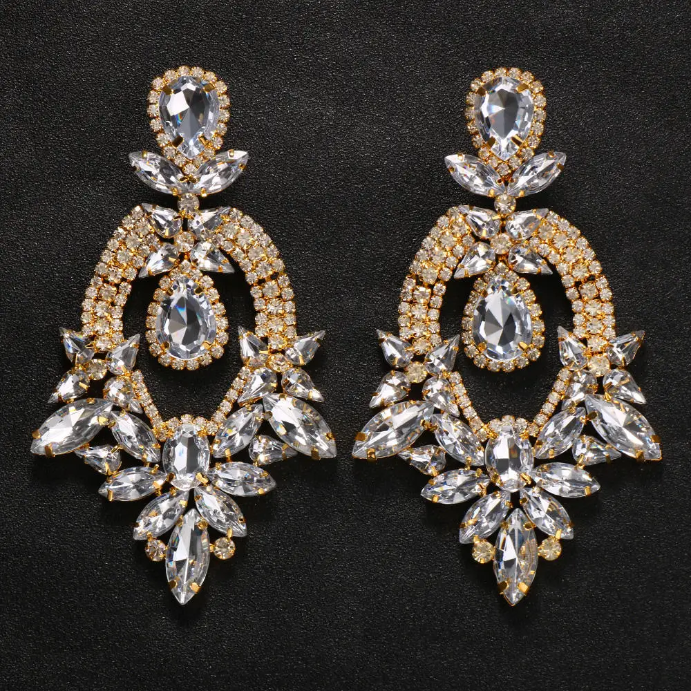Exaggerated Yellow Rhinestone Big Size Earring for Women Fashion Crystal Drop Earrings Luxury Drag Queen Jewelry Accessories