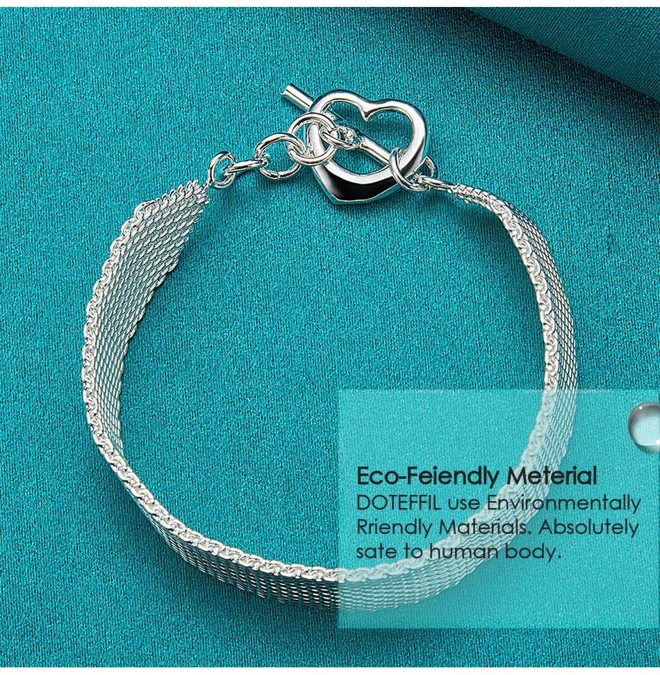 DOTEFFIL 925 Sterling Silver Watchband Network Heart Bracelet Chain For Woman Man Charm Wedding Engagement Party Fashion Jewelry