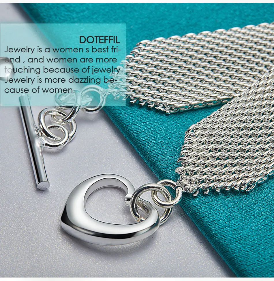 DOTEFFIL 925 Sterling Silver Watchband Network Heart Bracelet Chain For Woman Man Charm Wedding Engagement Party Fashion Jewelry