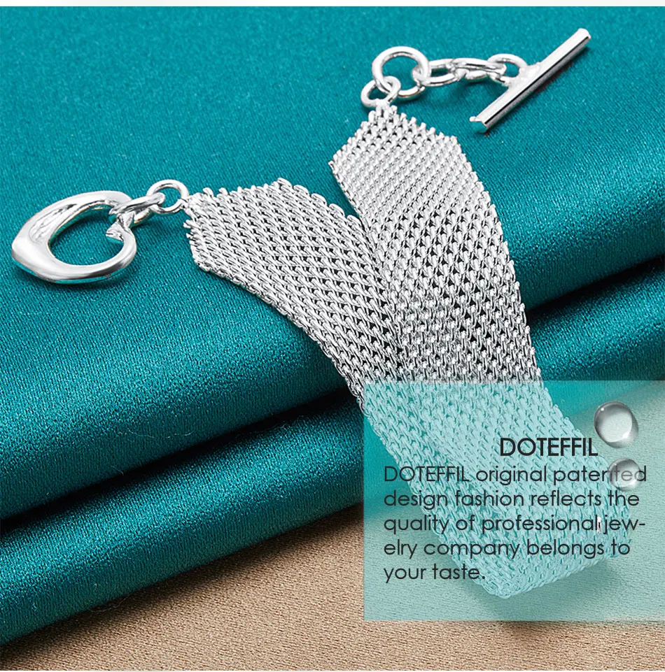 DOTEFFIL 925 Sterling Silver Watchband Network Heart Bracelet Chain For Woman Man Charm Wedding Engagement Party Fashion Jewelry
