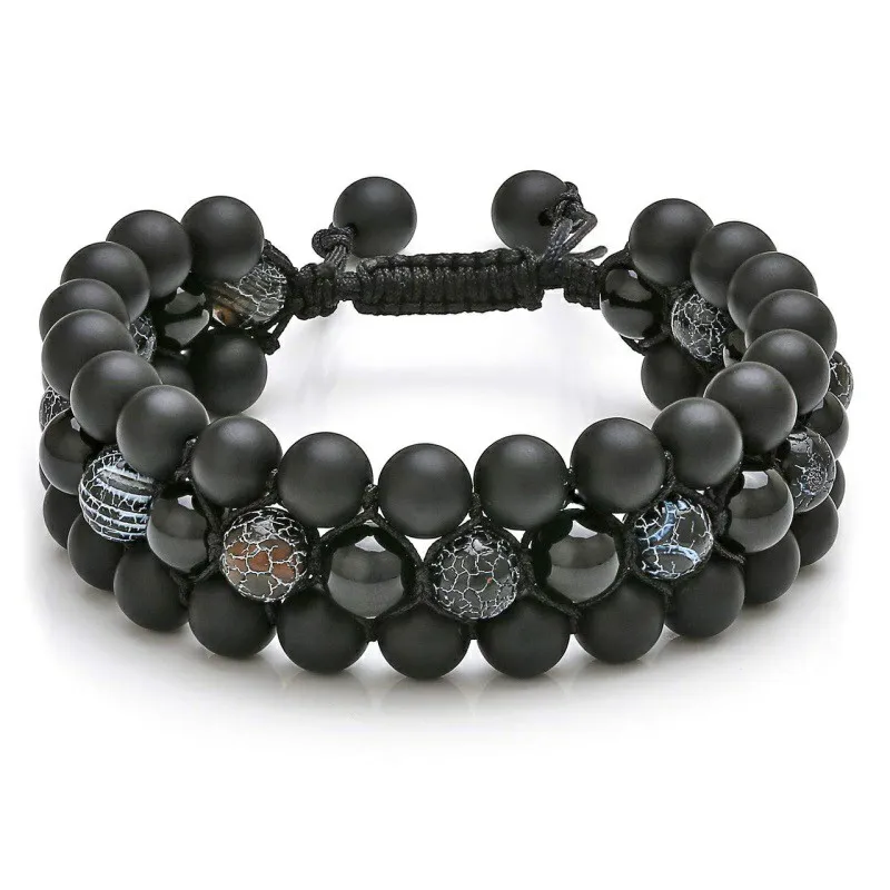 Mens 8mm Tiger Eye Stone Black Agate Bracelet Yoga Healing Crystal Bracelet Natural Beads Bracelets Braided 3 Layer Jewelry