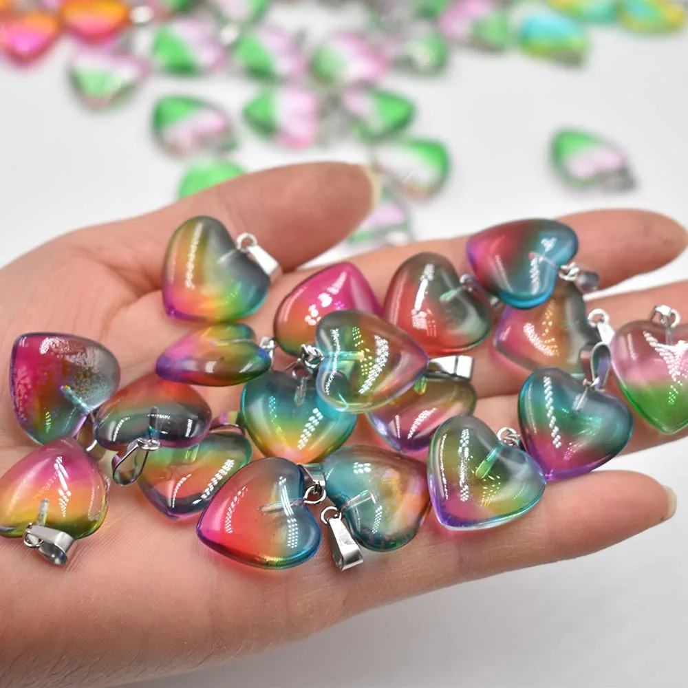 Fashion beautiful glass crystal mixed heart shape pendants 20mm for DIY jewelry making 50pcs/lot Wholesale Free shipping