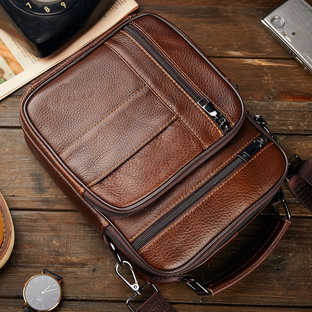 Men's Natural Leather Handbag For Tablet Male  Genuine Leather Shoulder Bag Small Men Travel Messenger Crossbody Bags Tote