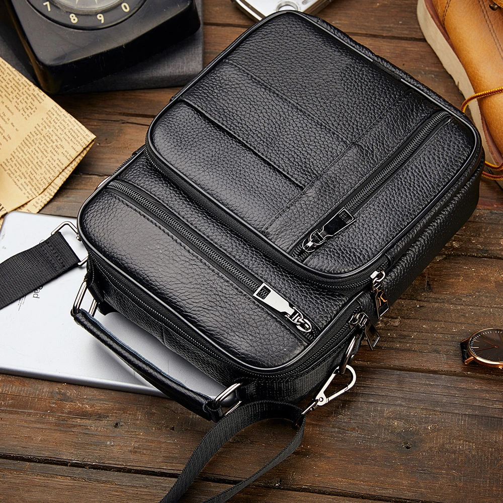 Men's Natural Leather Handbag For Tablet Male  Genuine Leather Shoulder Bag Small Men Travel Messenger Crossbody Bags Tote