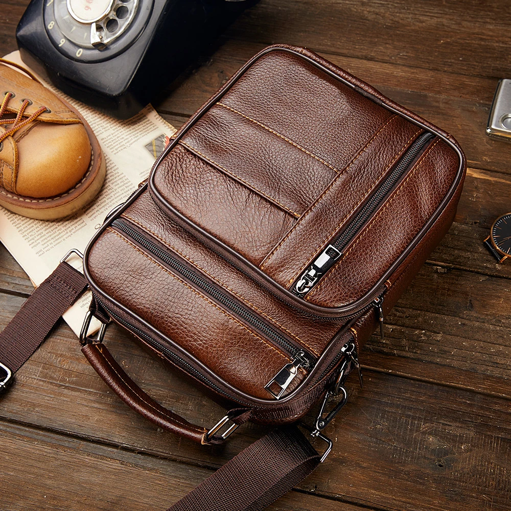 Men's Natural Leather Handbag For Tablet Male  Genuine Leather Shoulder Bag Small Men Travel Messenger Crossbody Bags Tote