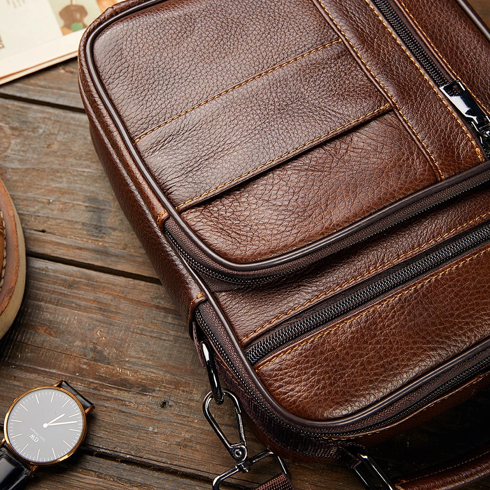 Men's Natural Leather Handbag For Tablet Male  Genuine Leather Shoulder Bag Small Men Travel Messenger Crossbody Bags Tote
