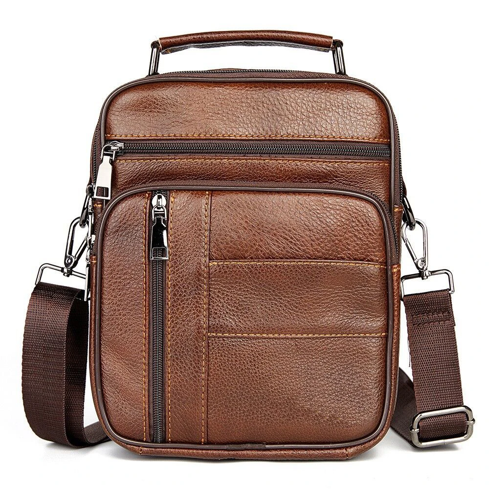 Men's Natural Leather Handbag For Tablet Male  Genuine Leather Shoulder Bag Small Men Travel Messenger Crossbody Bags Tote