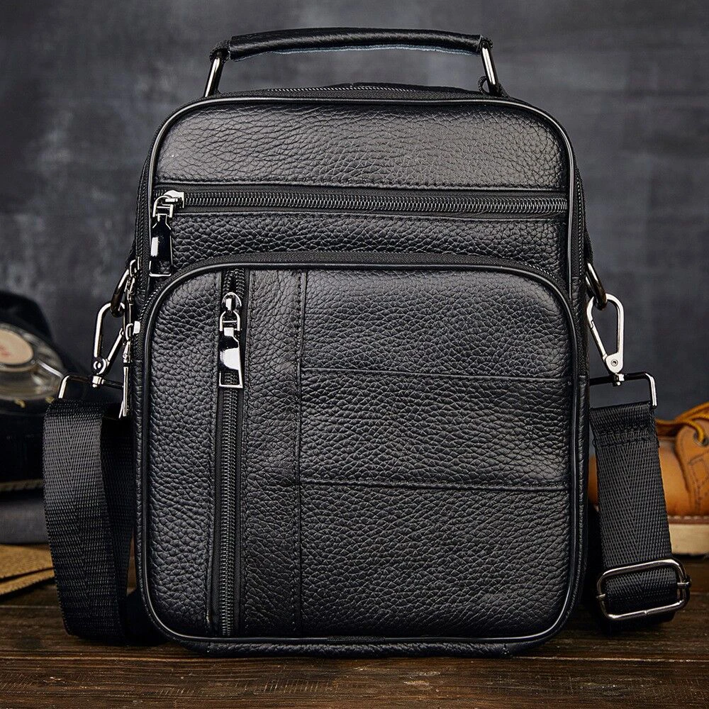 Men's Natural Leather Handbag For Tablet Male  Genuine Leather Shoulder Bag Small Men Travel Messenger Crossbody Bags Tote