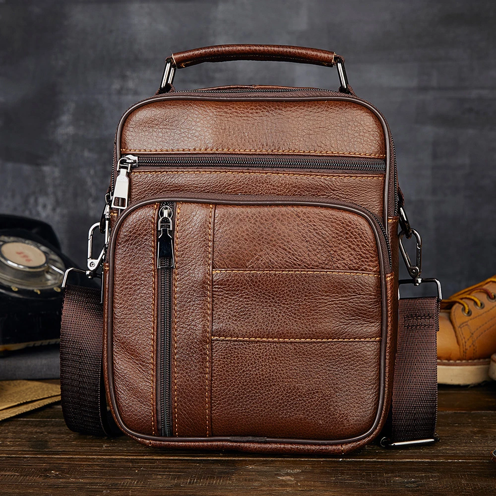Men's Natural Leather Handbag For Tablet Male  Genuine Leather Shoulder Bag Small Men Travel Messenger Crossbody Bags Tote