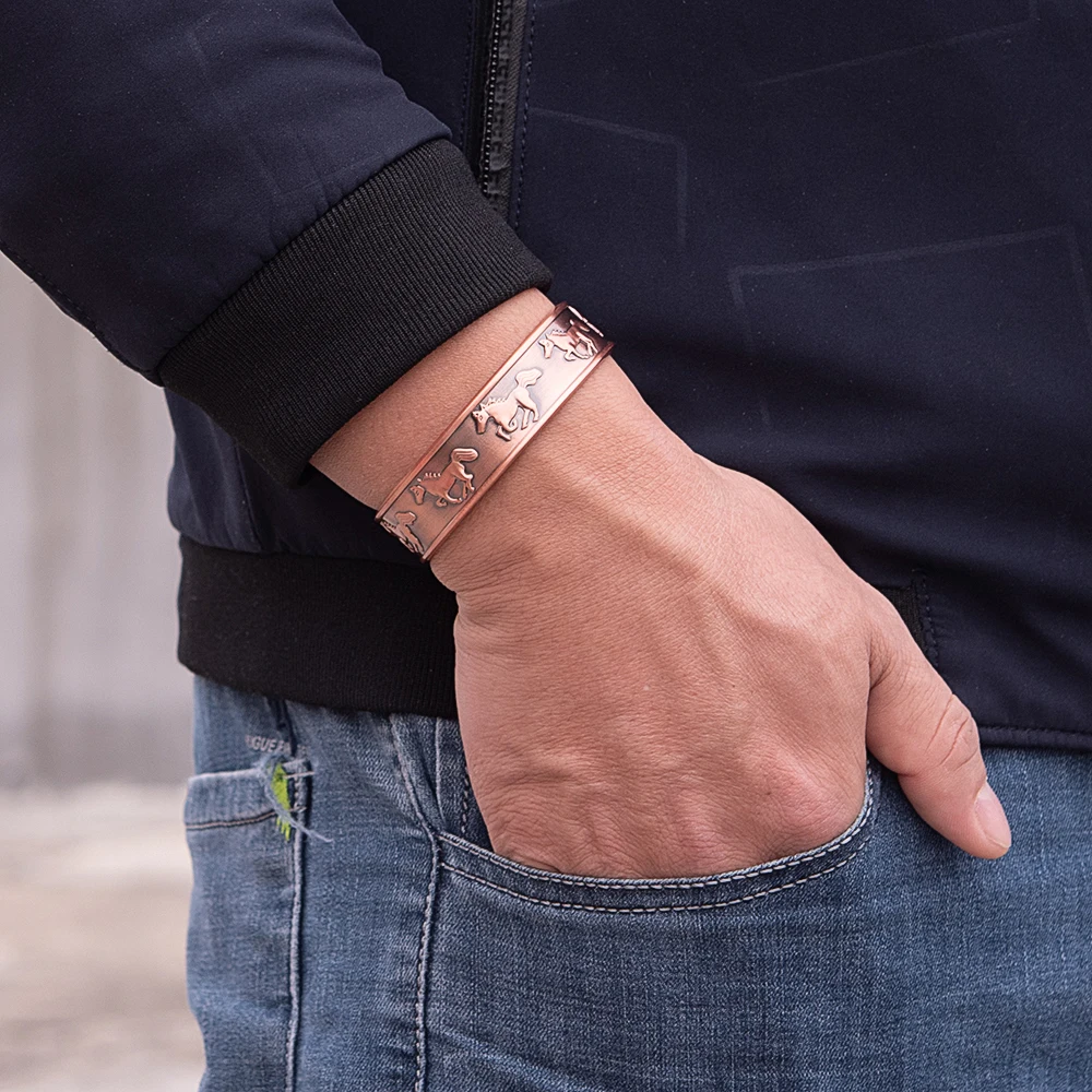 Pure Copper Magnetic Bracelet Arthritis Adjustable Horse 15.5MM Wide Therapeutic Magnetic Bracelet Benefits Copper Bangle Men
