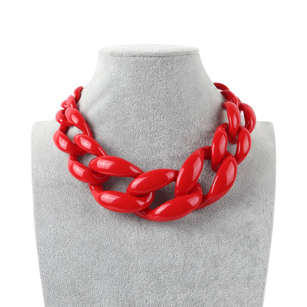 FishSheep Vintage Big Acrylic Red Choker Necklace for Women Punk Large Resin Chunky Chain Collar Pendants Necklaces Jewelry Gift