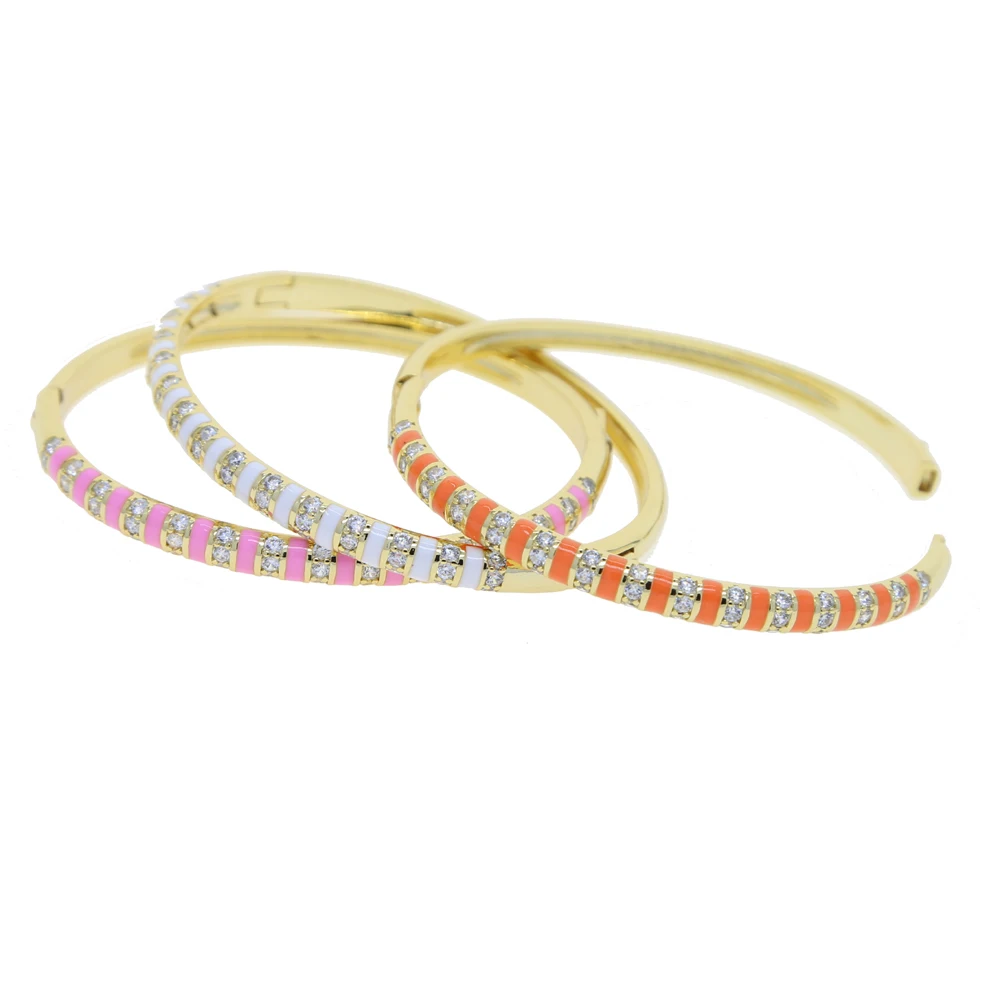 Gold Color Black White Pink Orange Enamel Clear CZ Colorful Fashion Women Bangle Bracelet 2021 New