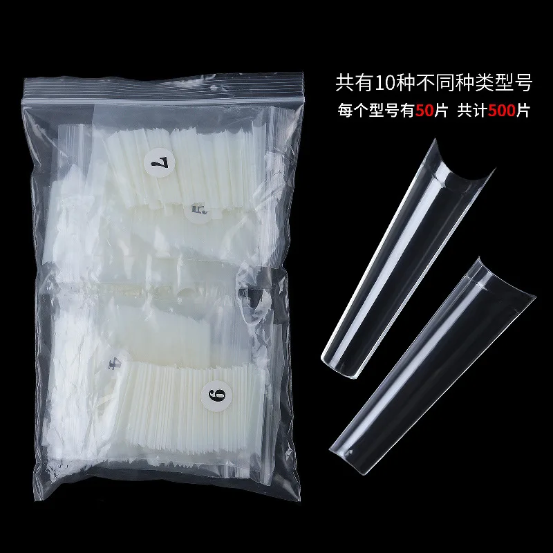 500 Pcs XXL Long C Curve Artificial False Nails Acrylic Ballerina Transparent Natural Tips Guide Capsule Max French Nails Tips