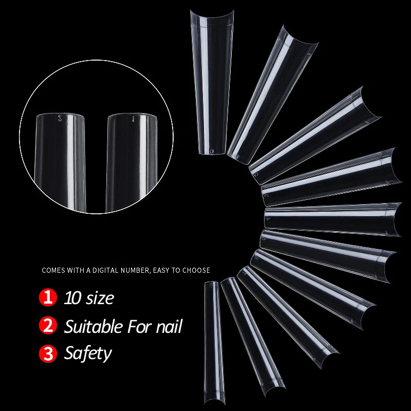500 Pcs XXL Long C Curve Artificial False Nails Acrylic Ballerina Transparent Natural Tips Guide Capsule Max French Nails Tips