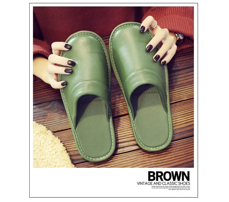 Affordable PU Leather Slipper Men's Home Shoes Winter Waterproof Slippers Unisex Indoor Shoes Room Guest Slipper Man Flip Flops