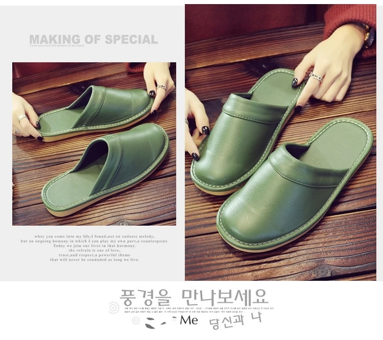 Affordable PU Leather Slipper Men's Home Shoes Winter Waterproof Slippers Unisex Indoor Shoes Room Guest Slipper Man Flip Flops