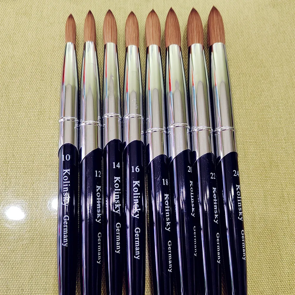 Black Metal Handle Kolinsky Sable Round 1PCS Nail Art Acrylic UV Gel Builder Painting Drawing Brushes Pens Cuticle Pusher Tool