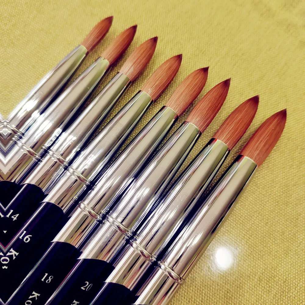 Black Metal Handle Kolinsky Sable Round 1PCS Nail Art Acrylic UV Gel Builder Painting Drawing Brushes Pens Cuticle Pusher Tool