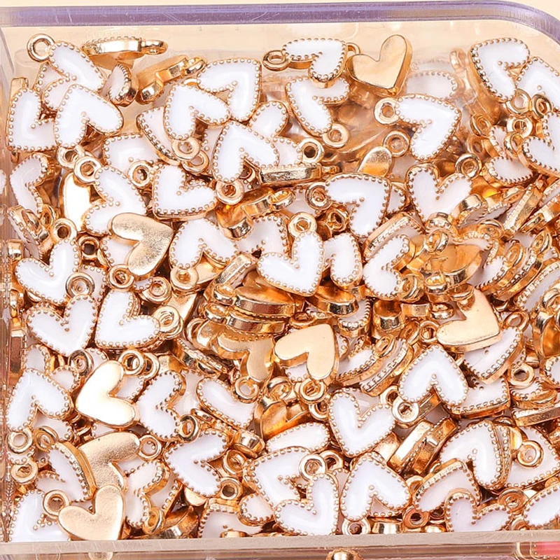 100Pcs 7x8MM Colorful Heart Pendant Enamel Charm for Couples Bracelet Earrings Keychain Jewelry Making DIY Ornament Wholesale