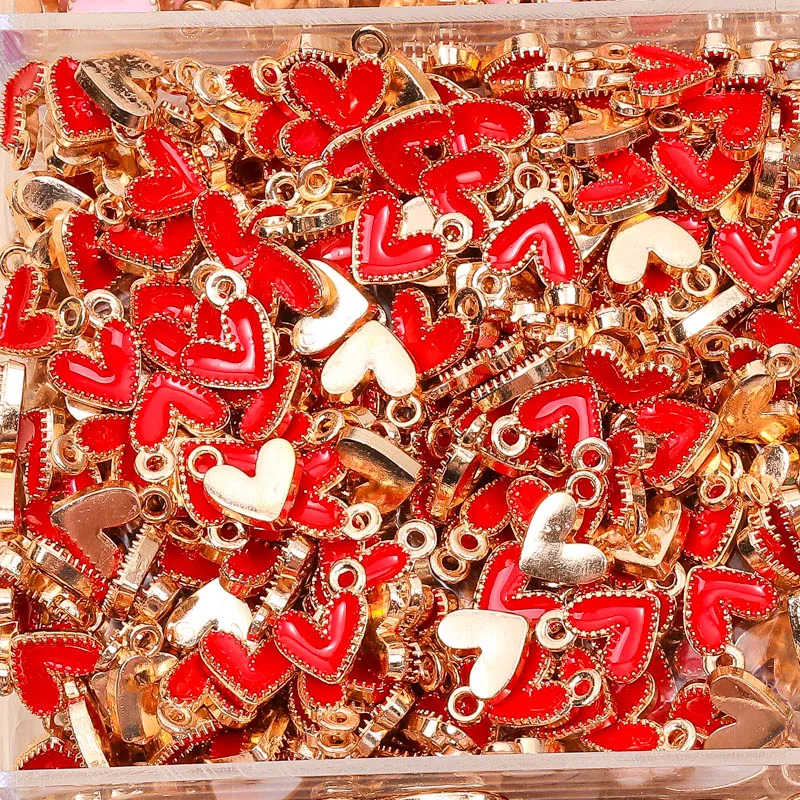 100Pcs 7x8MM Colorful Heart Pendant Enamel Charm for Couples Bracelet Earrings Keychain Jewelry Making DIY Ornament Wholesale