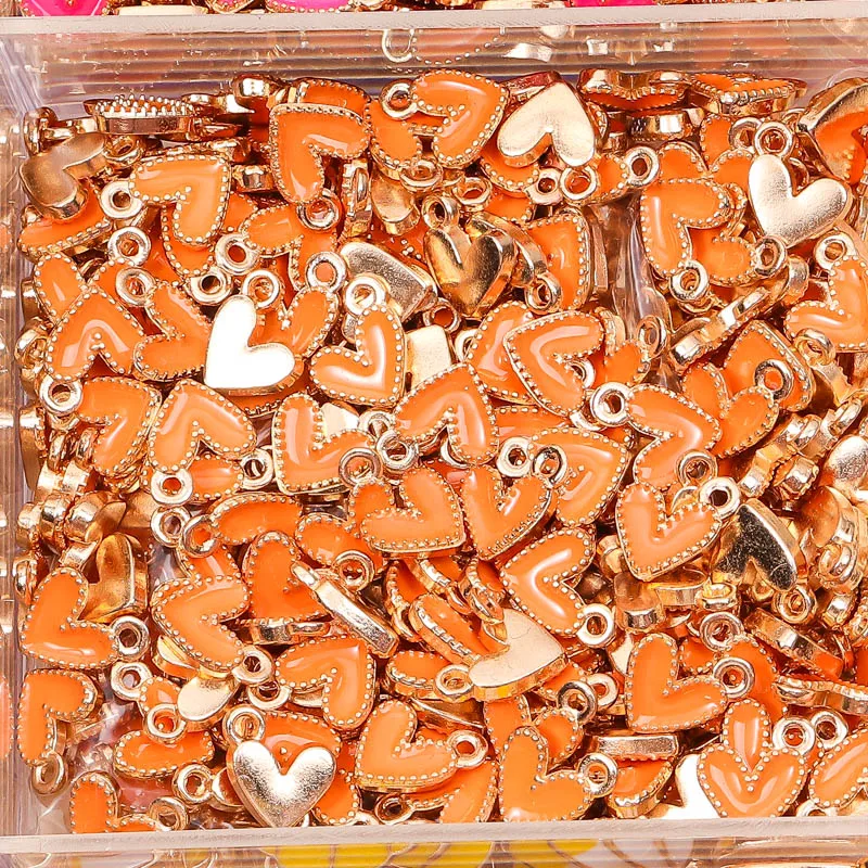 100Pcs 7x8MM Colorful Heart Pendant Enamel Charm for Couples Bracelet Earrings Keychain Jewelry Making DIY Ornament Wholesale