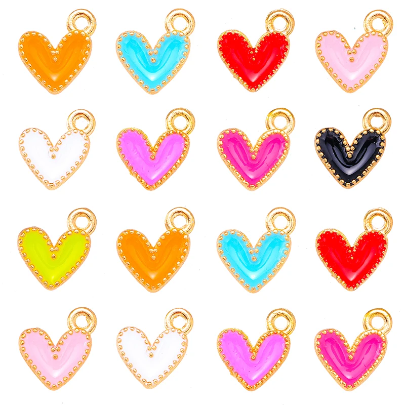 100Pcs 7x8MM Colorful Heart Pendant Enamel Charm for Couples Bracelet Earrings Keychain Jewelry Making DIY Ornament Wholesale