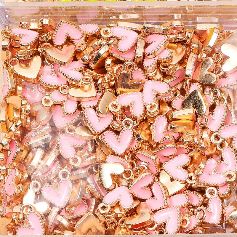 100Pcs 7x8MM Colorful Heart Pendant Enamel Charm for Couples Bracelet Earrings Keychain Jewelry Making DIY Ornament Wholesale