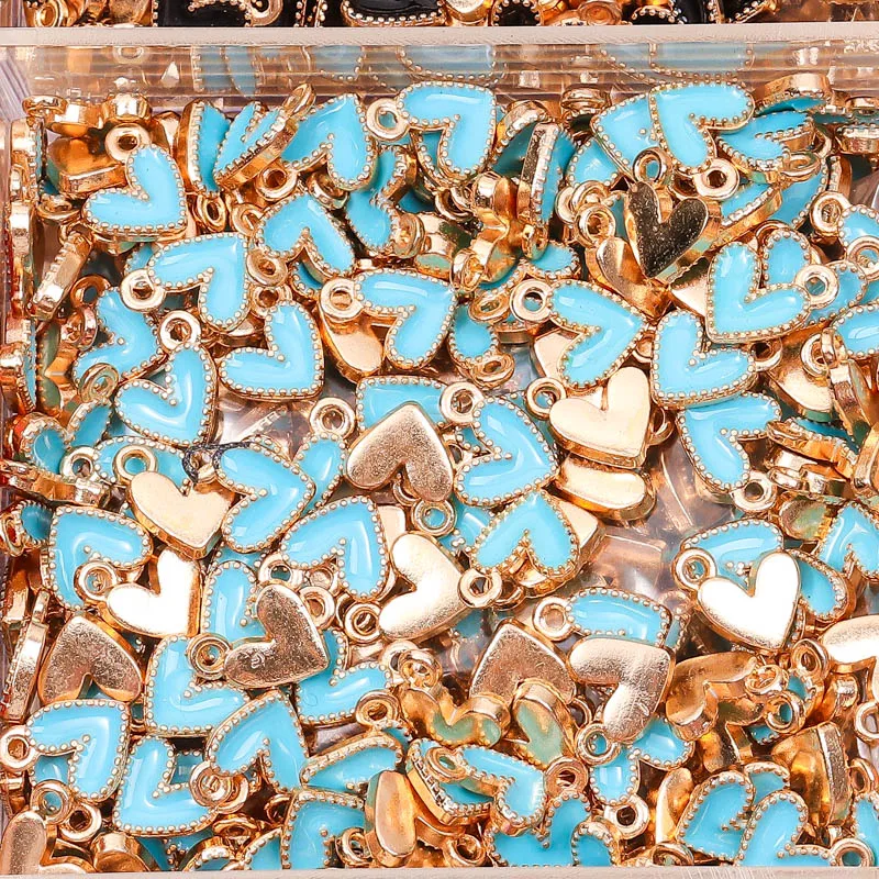 100Pcs 7x8MM Colorful Heart Pendant Enamel Charm for Couples Bracelet Earrings Keychain Jewelry Making DIY Ornament Wholesale