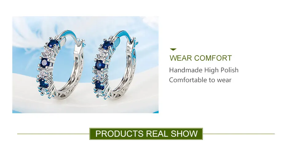 ZDADAN 925 Sterling Silver Aquamarine Hoop Earrings For Women Fashion Jewelry