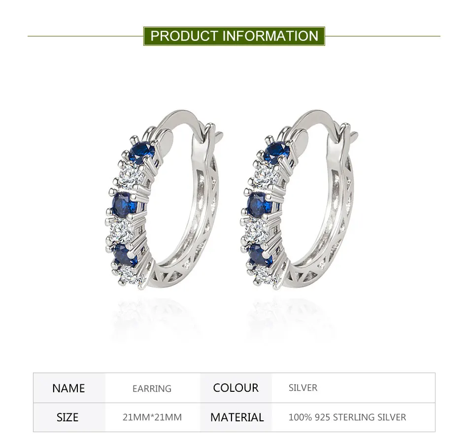 ZDADAN 925 Sterling Silver Aquamarine Hoop Earrings For Women Fashion Jewelry
